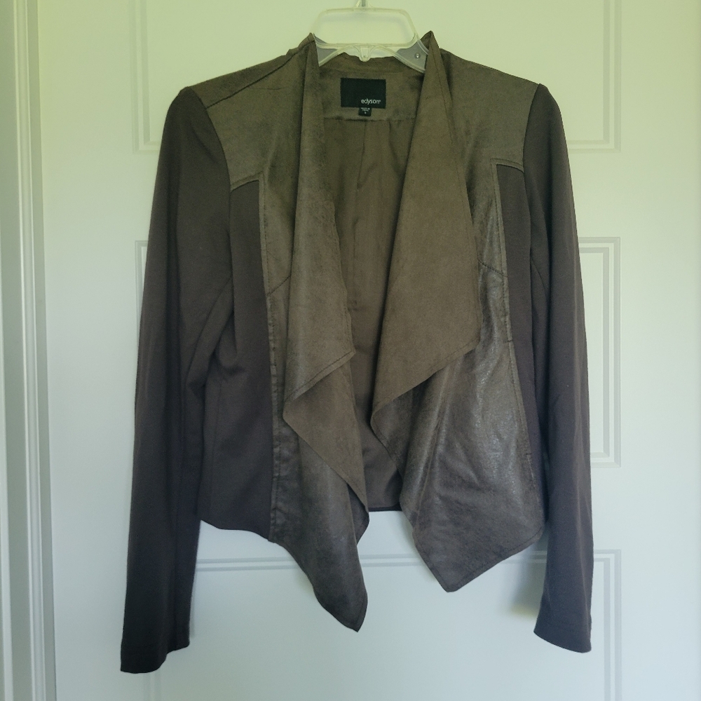 Edyson Brown Faux Leather Maisha Ponte Open Front Drape Jacket Size S